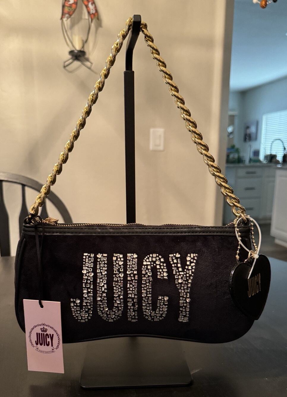 NWT Juicy Couture Obsession Velour Shoulder Bag Liquorice Black Gold Bling